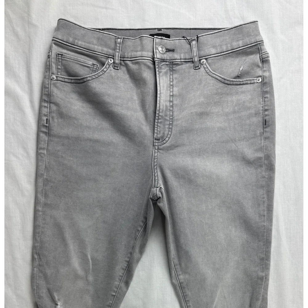 Express Womens High Rise Skinny Distressed Gray Jeans Size 12R NEW - Picture 10 of 16